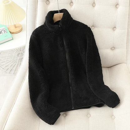Womens Winter Warm Double Sided Fleece Coat With Reversible Velvet Coral And Polar Fleece 8