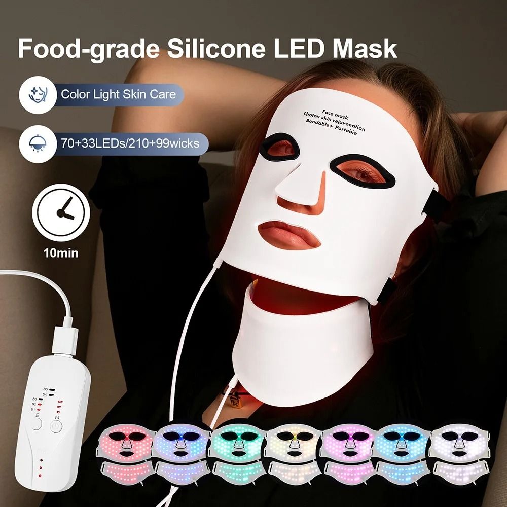 LED Light Therapy Face and Neck Mask with Seven Light Settings