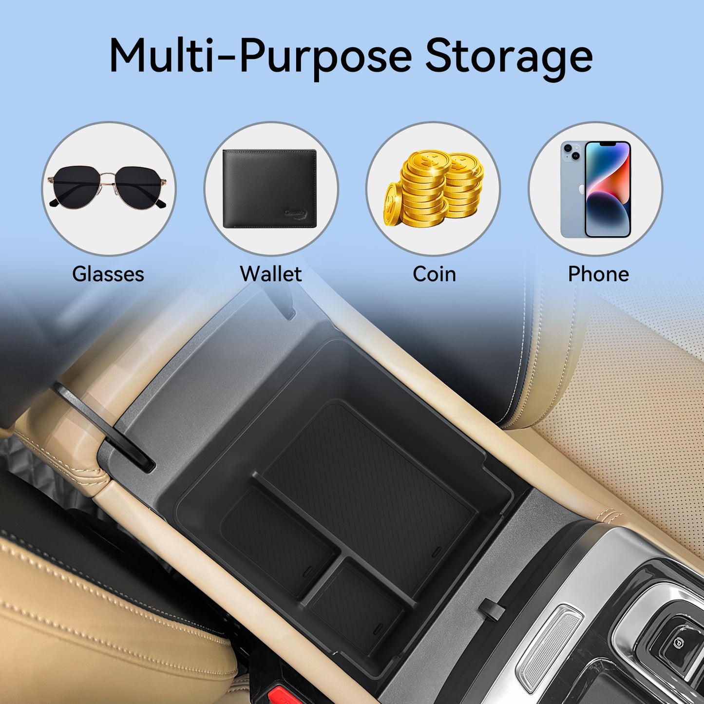 SMABEE for Geely Boyue Starray Center Console Armrest Storage Box, ABS Car Tray Organizer & Tidying Accessories
