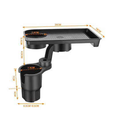360 Adjustable Car Cup Holder Expander, Multi-Function Drink Holder with Snack Tray Food Table for Cars