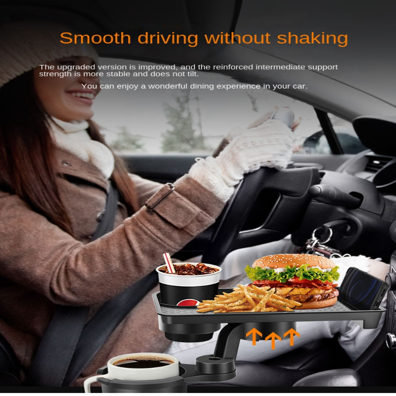 360 Adjustable Car Cup Holder Expander, Multi-Function Drink Holder with Snack Tray Food Table for Cars