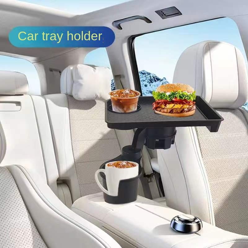 360 Adjustable Car Cup Holder Expander, Multi-Function Drink Holder with Snack Tray Food Table for Cars