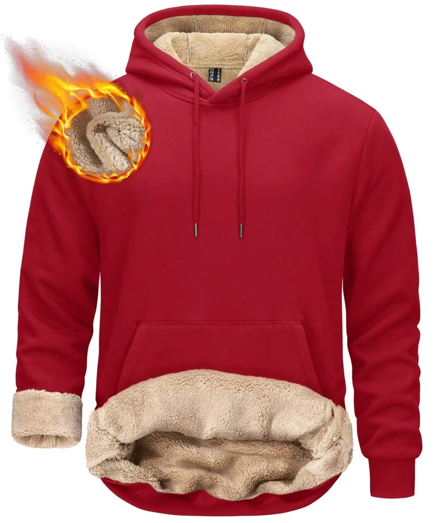 Mens Sherpa Lined Pullover Hoodie Fleece Sweatshirt 14