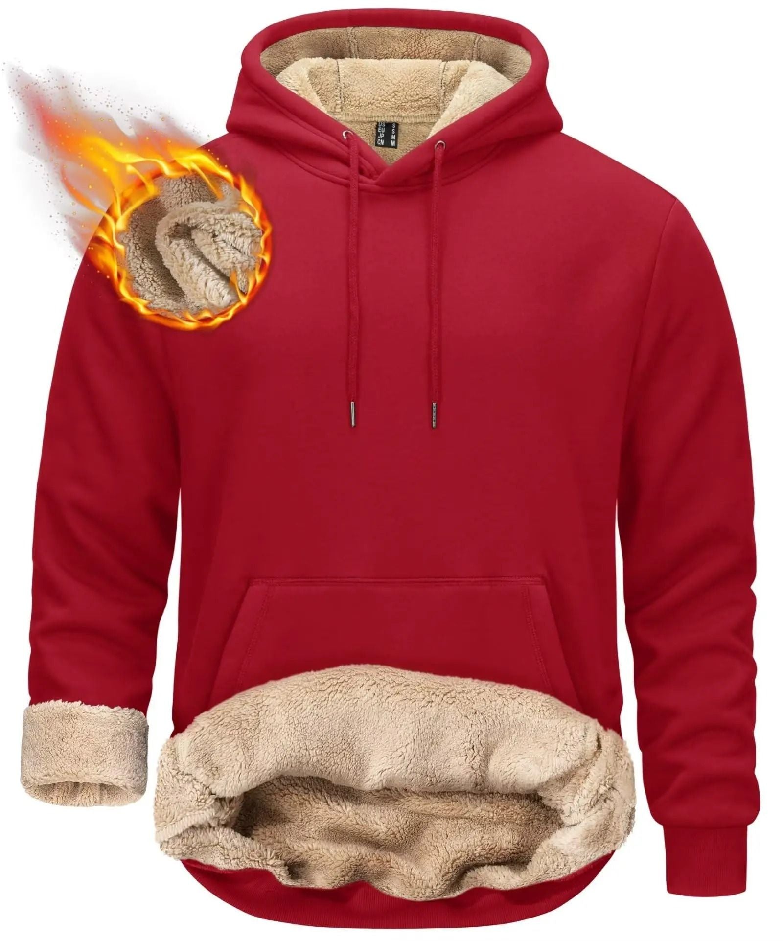 Mens Sherpa Lined Pullover Hoodie Fleece Sweatshirt 14