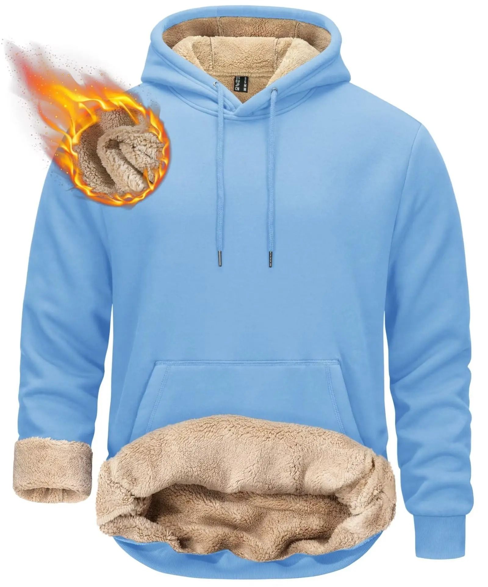 Mens Sherpa Lined Pullover Hoodie Fleece Sweatshirt 15