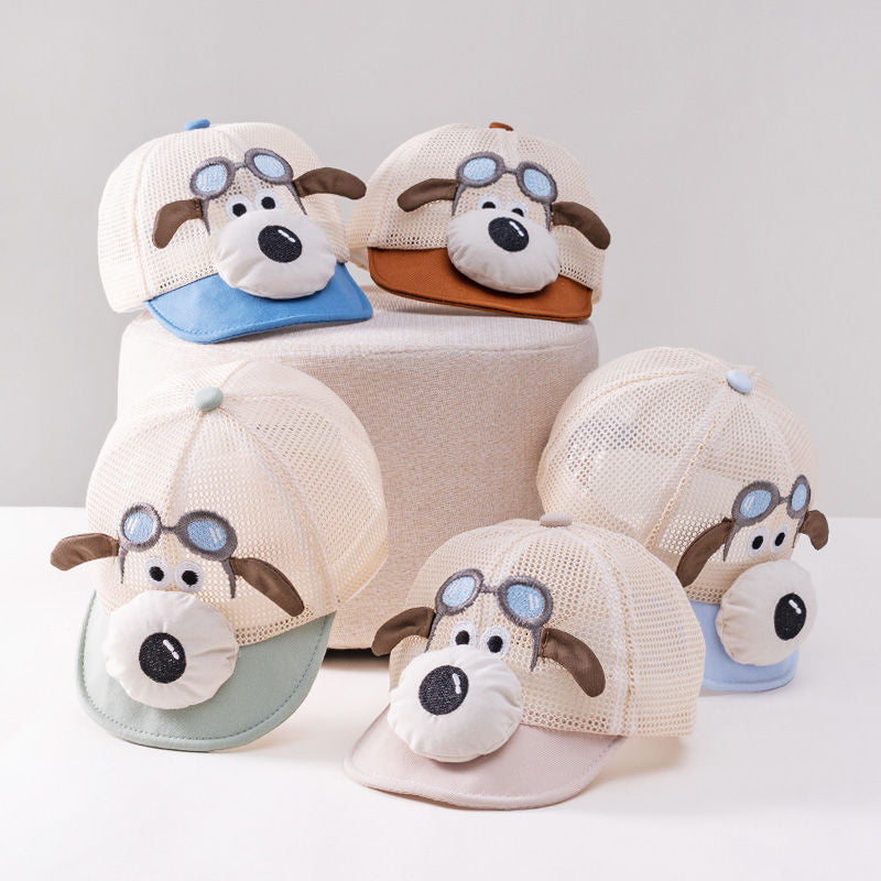 Baby Lovely Cartoon Dog Hats Boys, Summer Kids Mesh Baseball Caps, Outdoor Sunshade Headwear Accessories