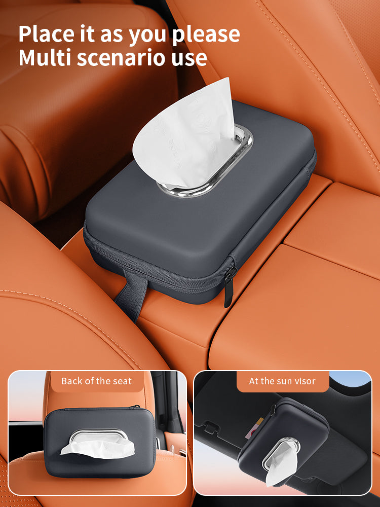 Creative Car Mounted Tissue Box Drawer, Multifunctional Armrest, Backrest Hanging Organizer with Sun Visor