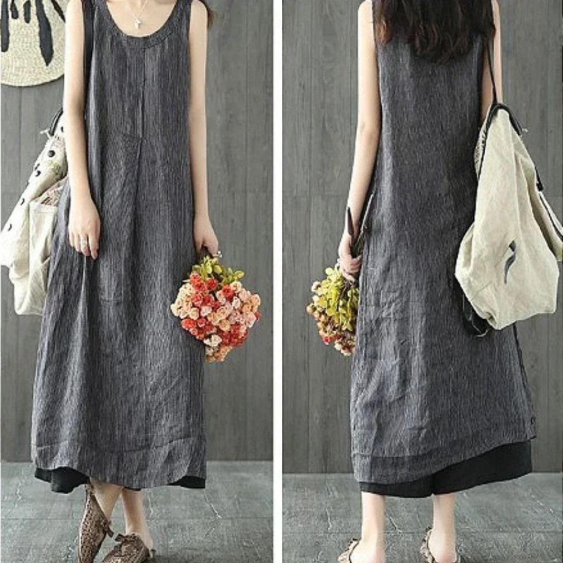 Womens 2024 Summer Loose Sleeveless O Neck Maxi Dress 1