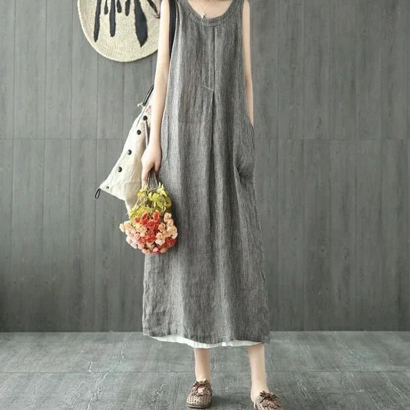 Womens 2024 Summer Loose Sleeveless O Neck Maxi Dress 3