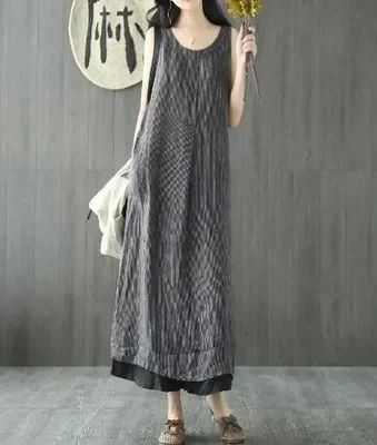 Womens 2024 Summer Loose Sleeveless O Neck Maxi Dress 4
