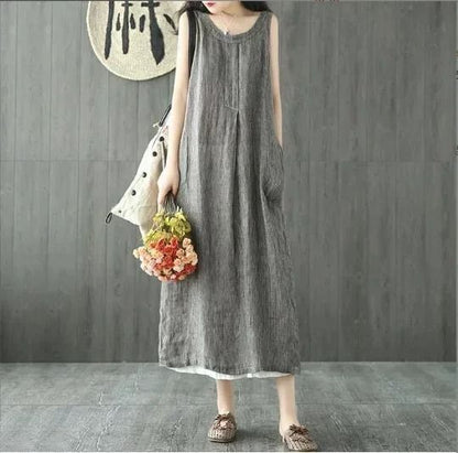 Womens 2024 Summer Loose Sleeveless O Neck Maxi Dress 5