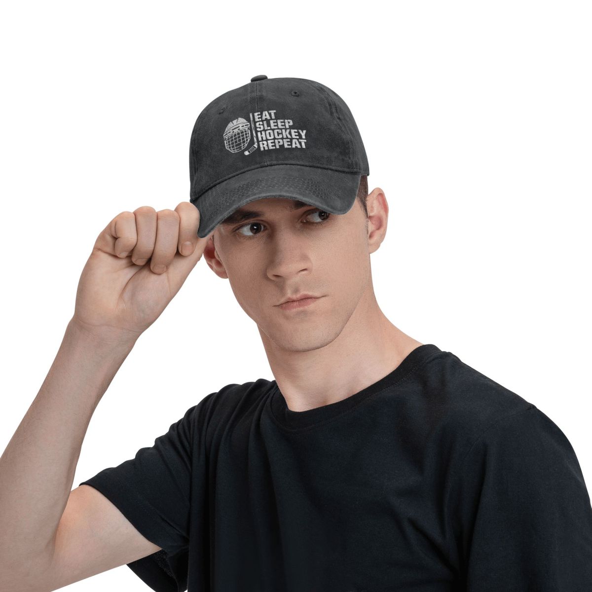 Adjustable Trucker Dad Hat, Women Mens Eat Sleep Hockey Repeat Printed Baseball Cap, Baseball Snapback Cap