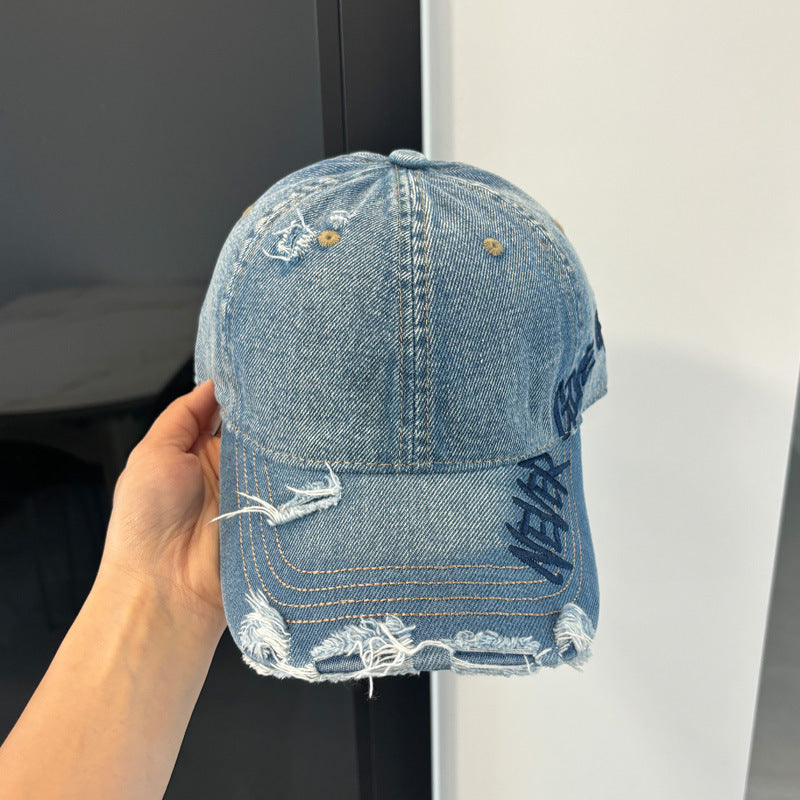 Retro Washed Denim Ripped Baseball Cap, Hip Hop Snapback Hat for Women and Men, Outdoor Travel Cap