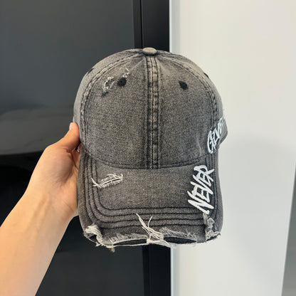 Retro Washed Denim Ripped Baseball Cap, Hip Hop Snapback Hat for Women and Men, Outdoor Travel Cap