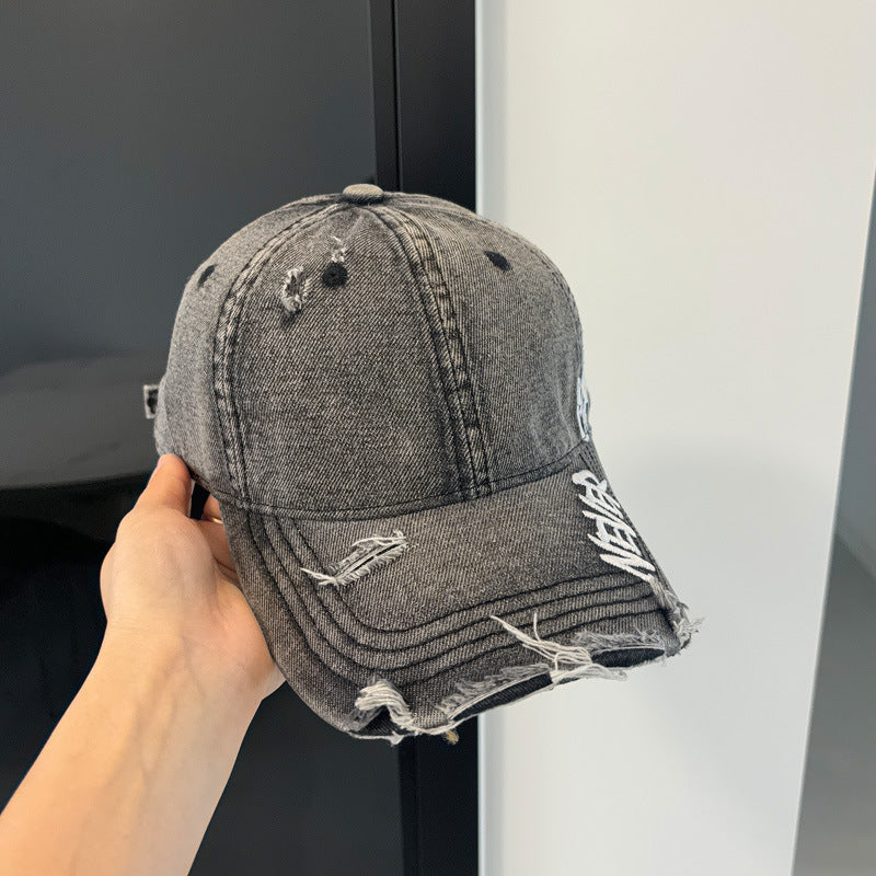 Retro Washed Denim Ripped Baseball Cap, Hip Hop Snapback Hat for Women and Men, Outdoor Travel Cap