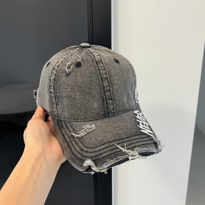 Retro Washed Denim Ripped Baseball Cap, Hip Hop Snapback Hat for Women and Men, Outdoor Travel Cap