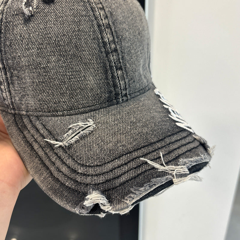 Retro Washed Denim Ripped Baseball Cap, Hip Hop Snapback Hat for Women and Men, Outdoor Travel Cap