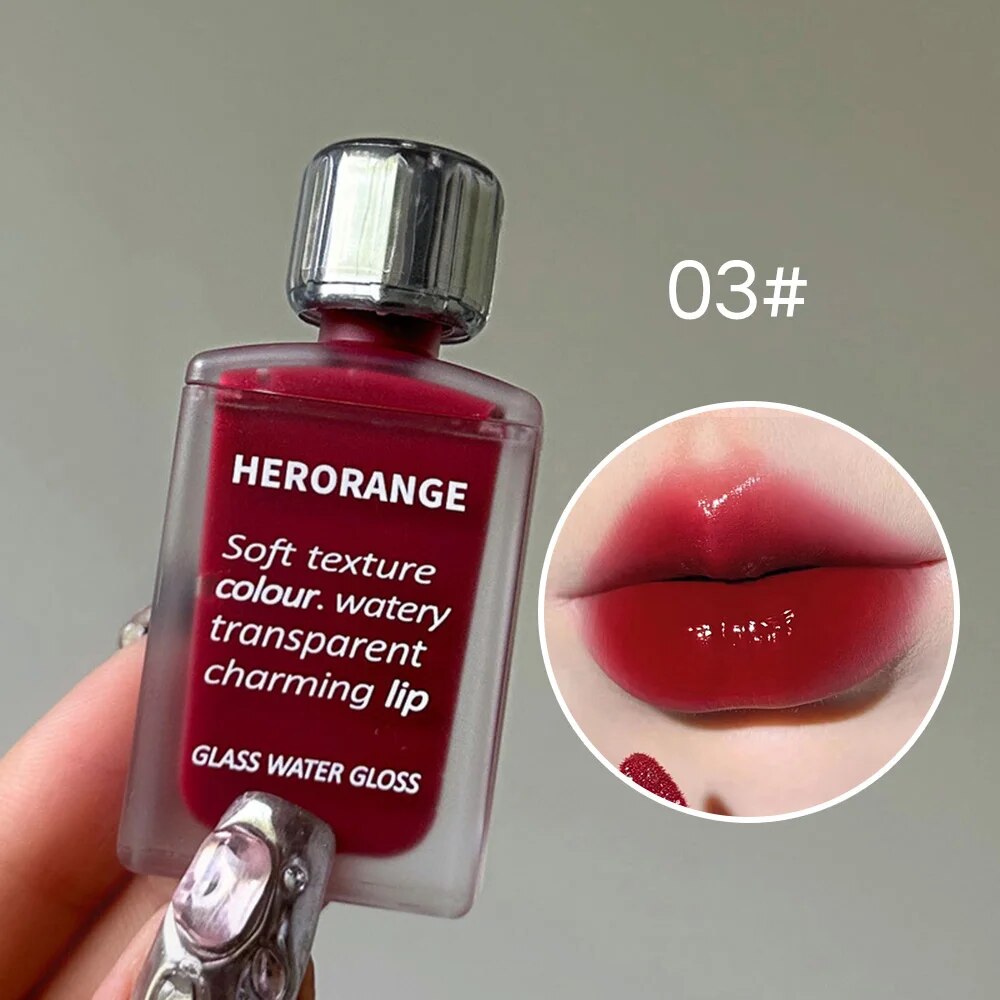 Lightly Glass Water Gloss, Herorange Lip Glaze, Mirror Moisturizing Plump Lips, Long-Lasting Makeup, No Cup Sticking
