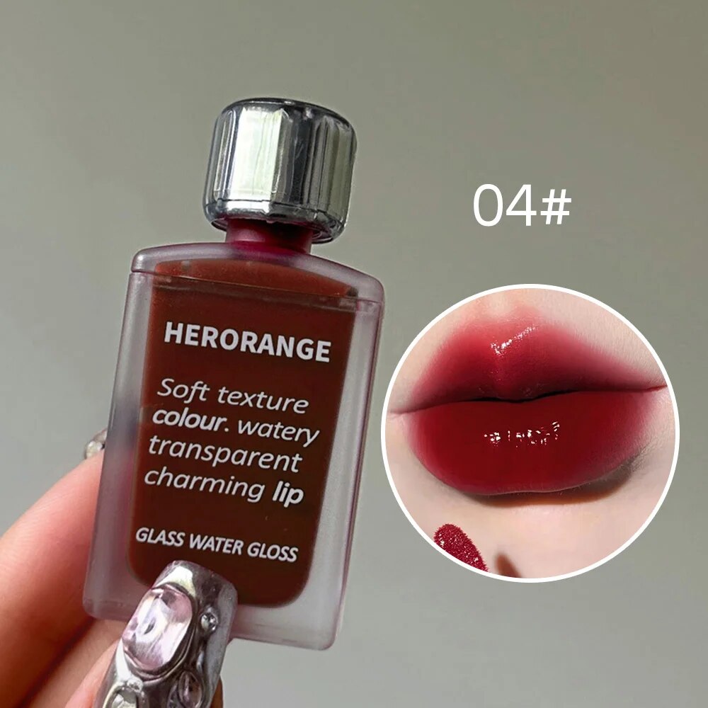 Lightly Glass Water Gloss, Herorange Lip Glaze, Mirror Moisturizing Plump Lips, Long-Lasting Makeup, No Cup Sticking