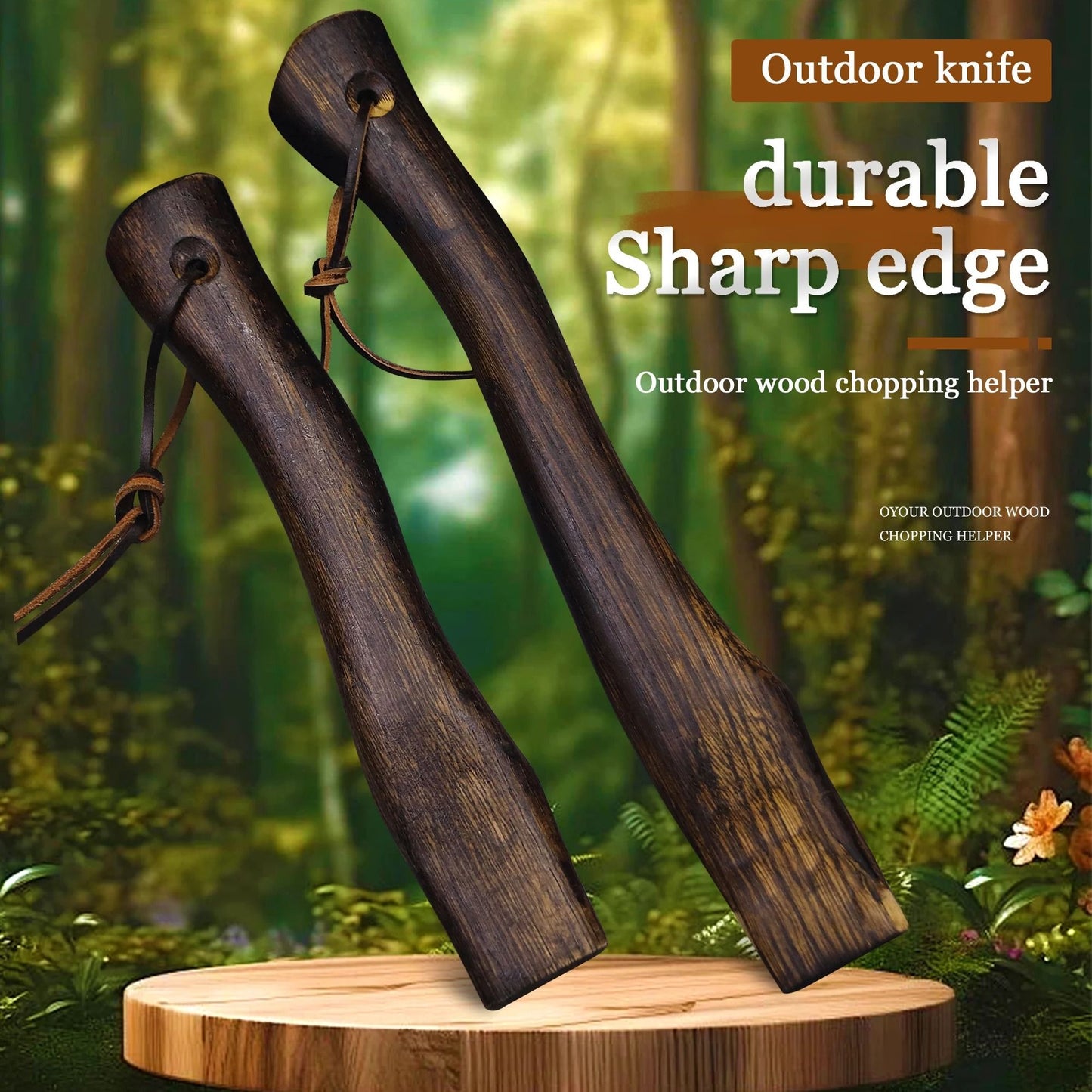 Solid Wood Axe Handle with Cowhide Lanyard for Reliable Tooling