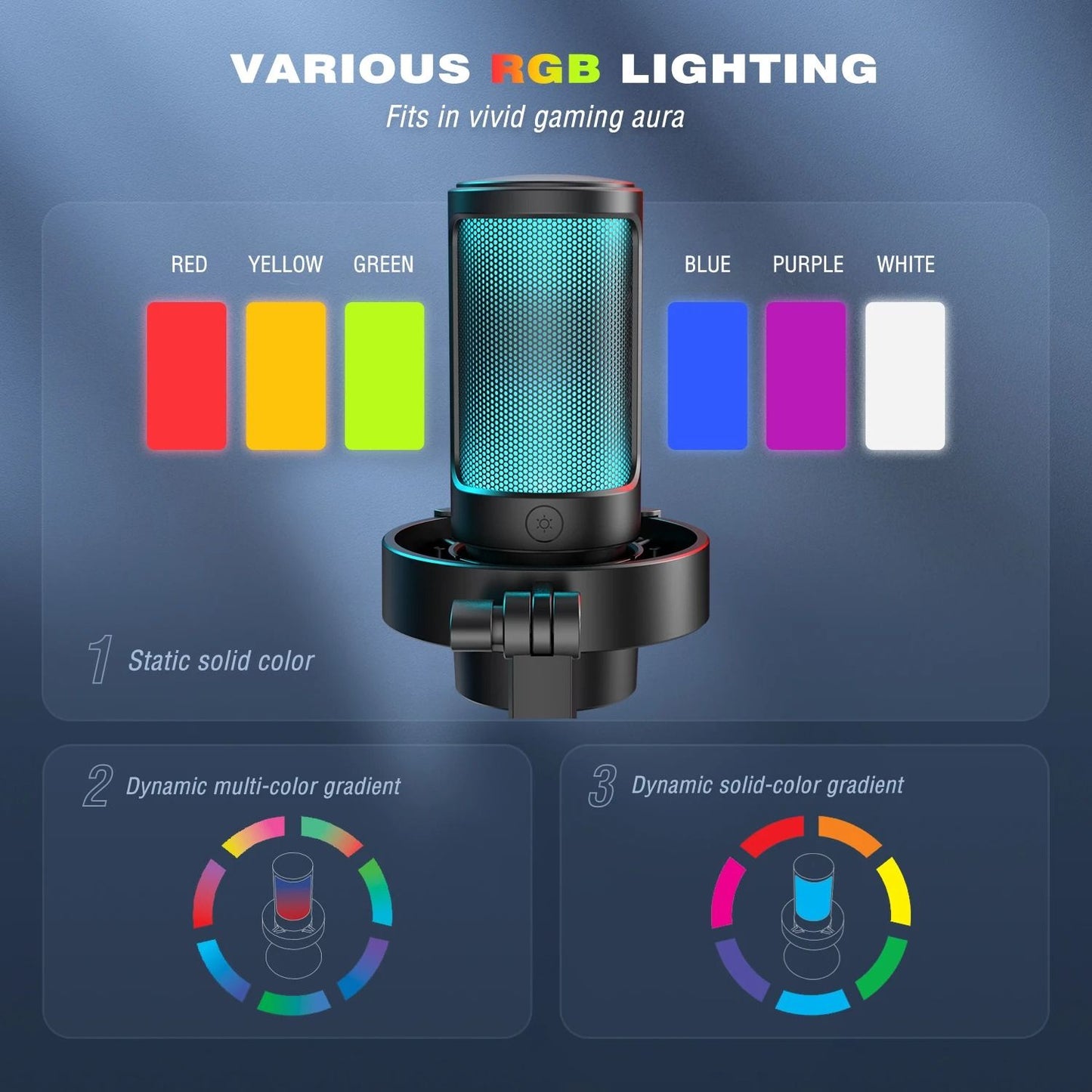 Wireless RGB Condenser Microphone with Touch Mute and Headphone Monitoring