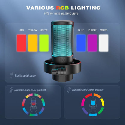 Wireless RGB Condenser Microphone with Touch Mute and Headphone Monitoring