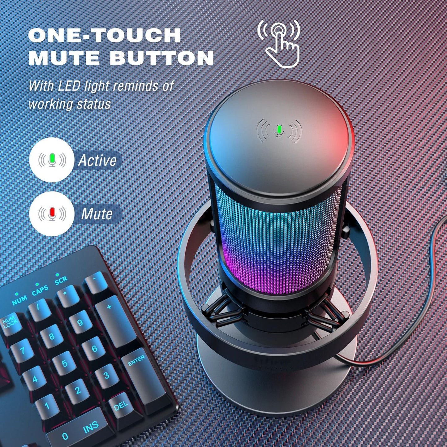 Wireless RGB Condenser Microphone With Touch Mute And Headphone Monitoring 1