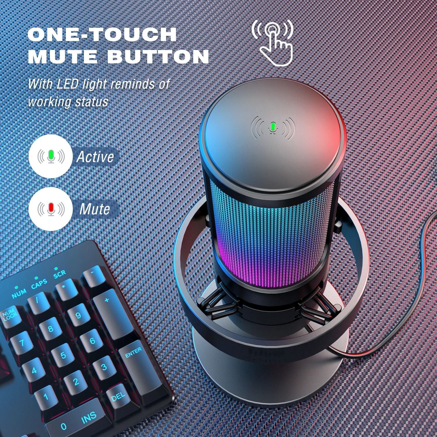 Wireless RGB Condenser Microphone With Touch Mute And Headphone Monitoring 1