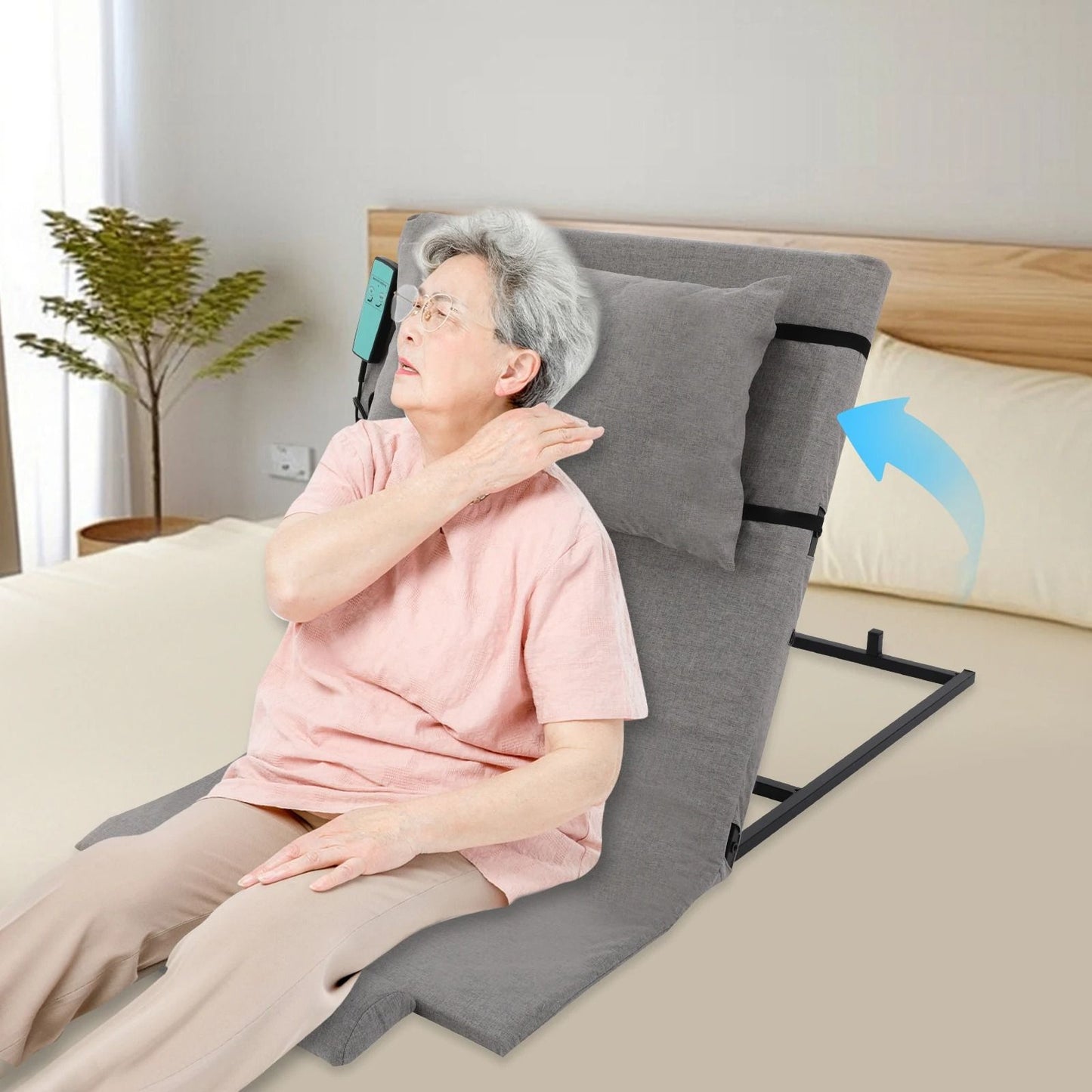 Electric Adjustable Lifting Backrest With Short Cushion And Headrest  Wired Remote Control Bed Supp 3