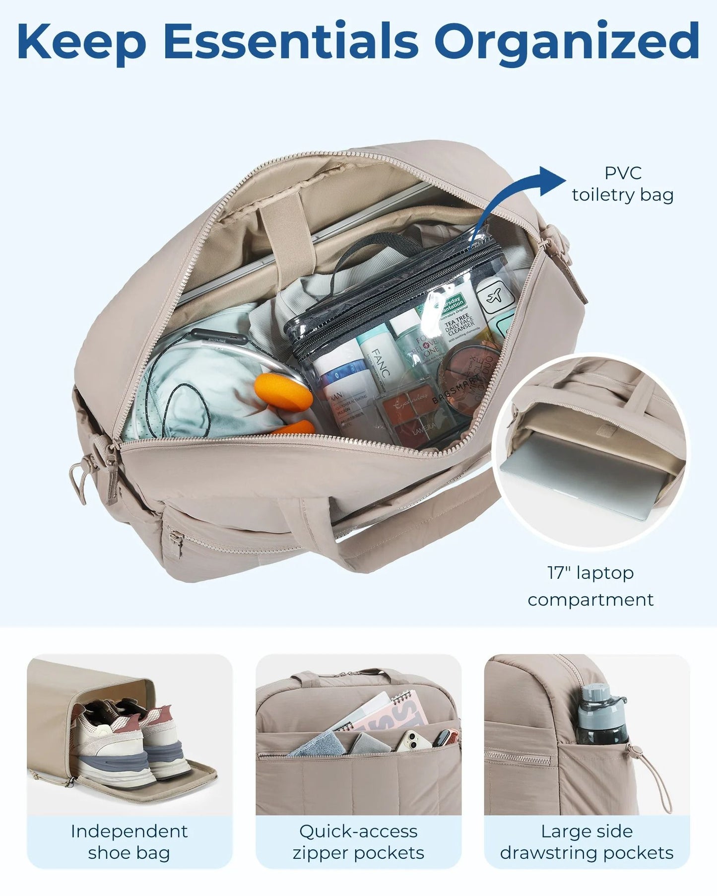 3Piece Lightweight Travel Duffel Bag Set With Shoe Bag And TSAApproved Toiletry Bag  Large Capacity 2