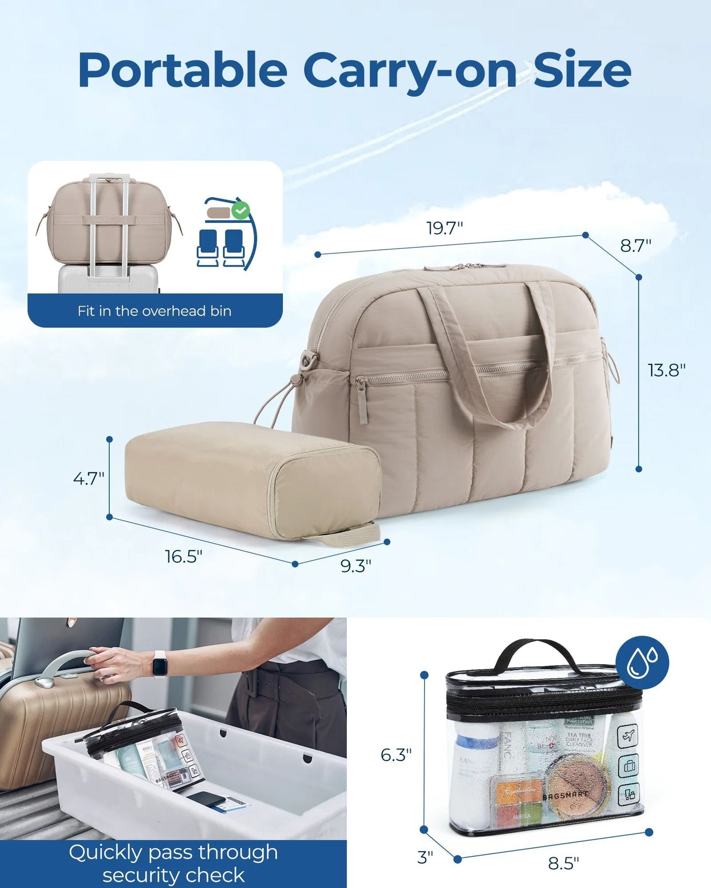 3Piece Lightweight Travel Duffel Bag Set With Shoe Bag And TSAApproved Toiletry Bag  Large Capacity 4