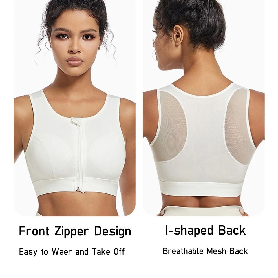 Plus Size Sports Bra For Women High Strength Shock Absorbing Zip Front Yoga Vest 3