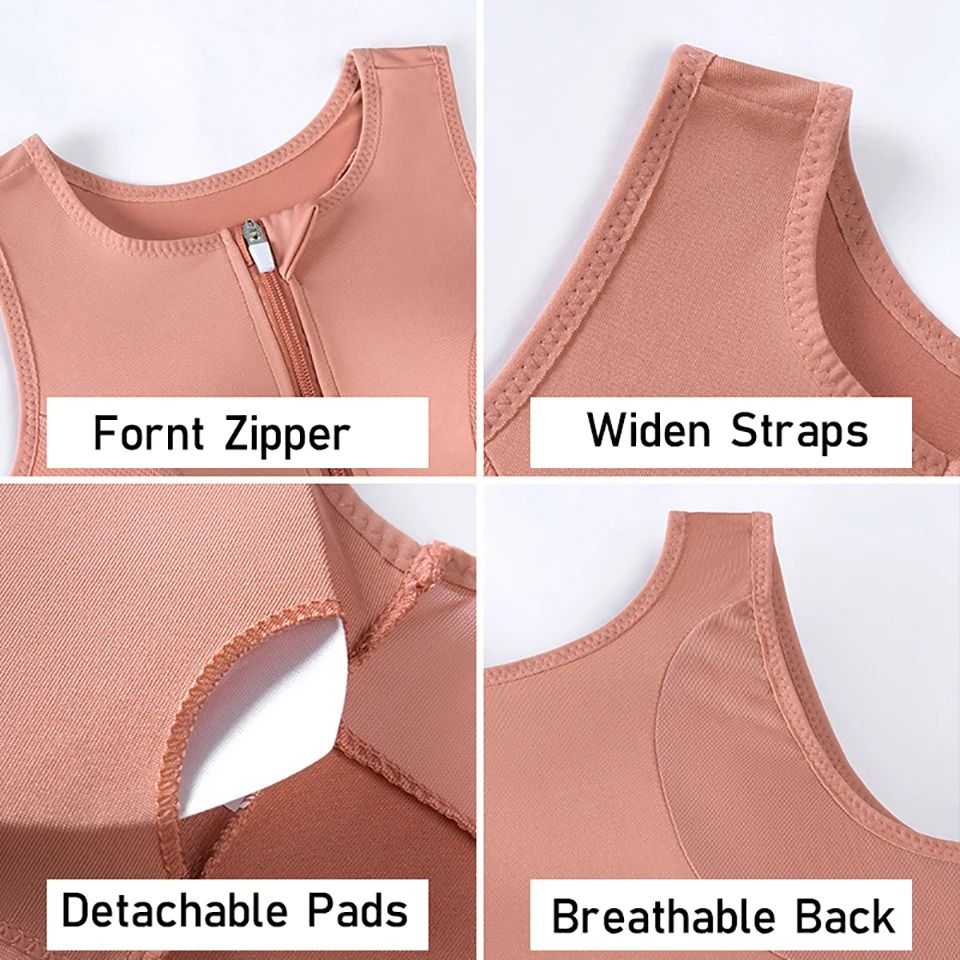 Plus Size Sports Bra For Women High Strength Shock Absorbing Zip Front Yoga Vest 4