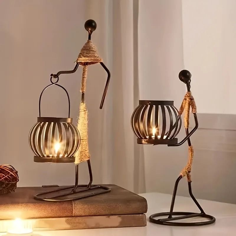 Nordic Metal Candlestick Abstract Character Sculpture Candle Holder Handmade Figurines Home Decoration