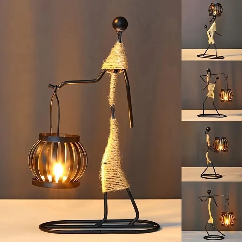 Nordic Metal Candlestick Abstract Character Sculpture Candle Holder Handmade Figurines Home Decorat 2