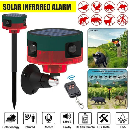 Solar Powered Motion Sensor Alarm for Outdoor Security and Animal Deterrence