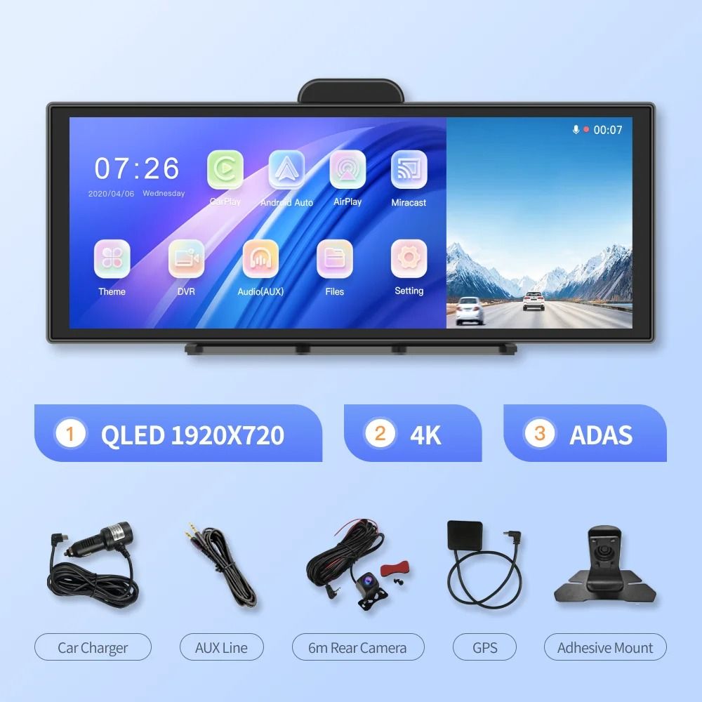 114 Inch 4K Dash Cam With Wireless CarPlay And Android Auto 9