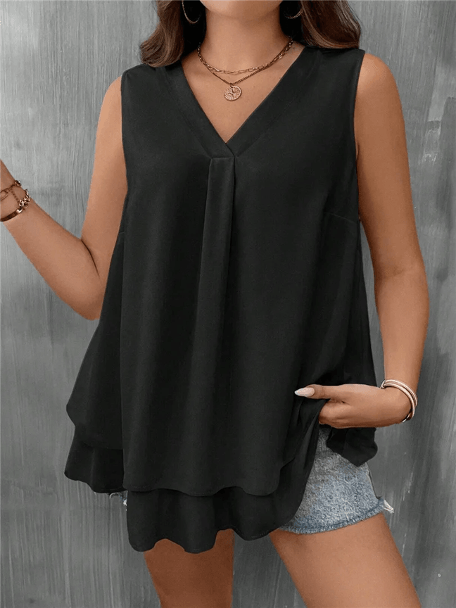 Flattering Flow Double Hem Plus Size Summer Vest Sleeveless V Neck Tank