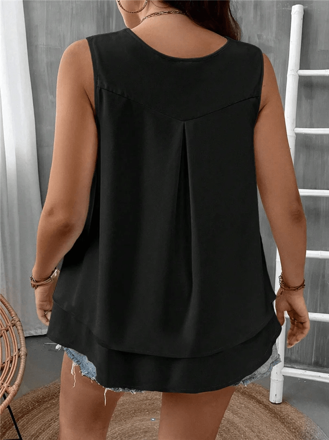 Flattering Flow Double Hem Plus Size Summer Vest Sleeveless V Neck Tank 1