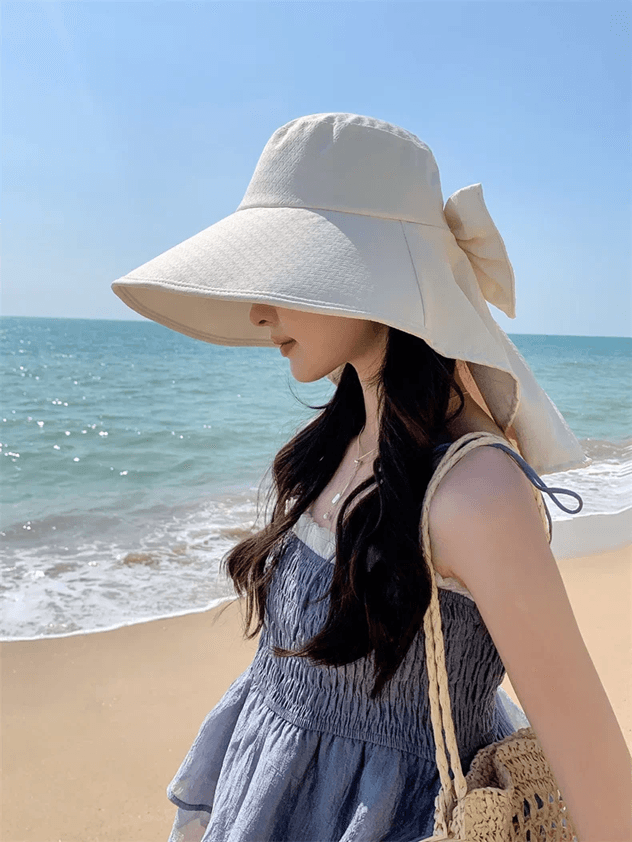 Effortless Korean Lace Wide Brim Sun Hat With UV Scarf 1