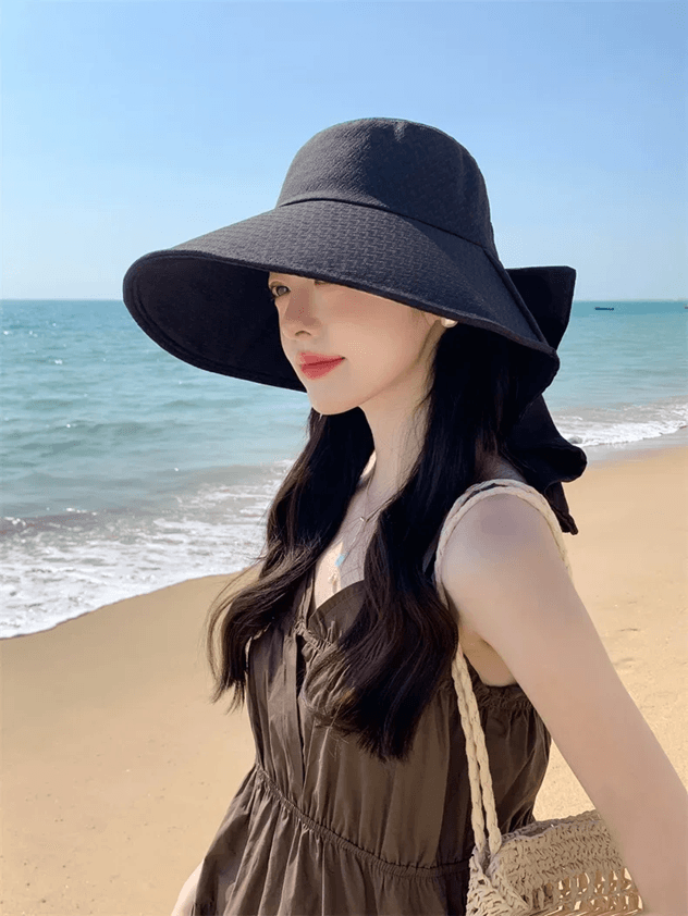 Effortless Korean Lace Wide Brim Sun Hat With UV Scarf 2