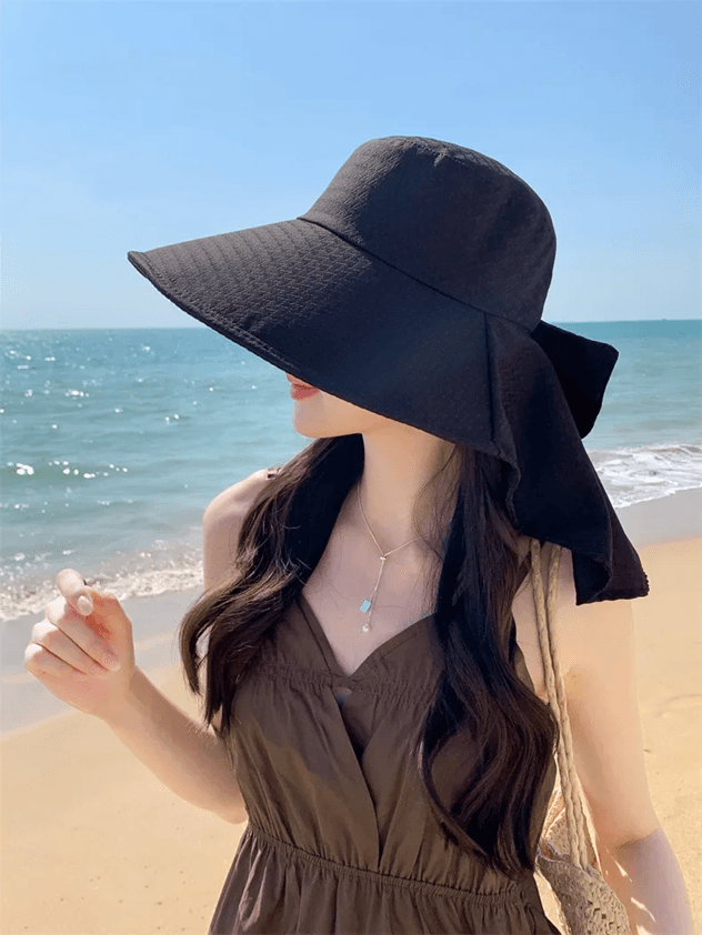 Effortless Korean Lace Wide Brim Sun Hat With UV Scarf 3