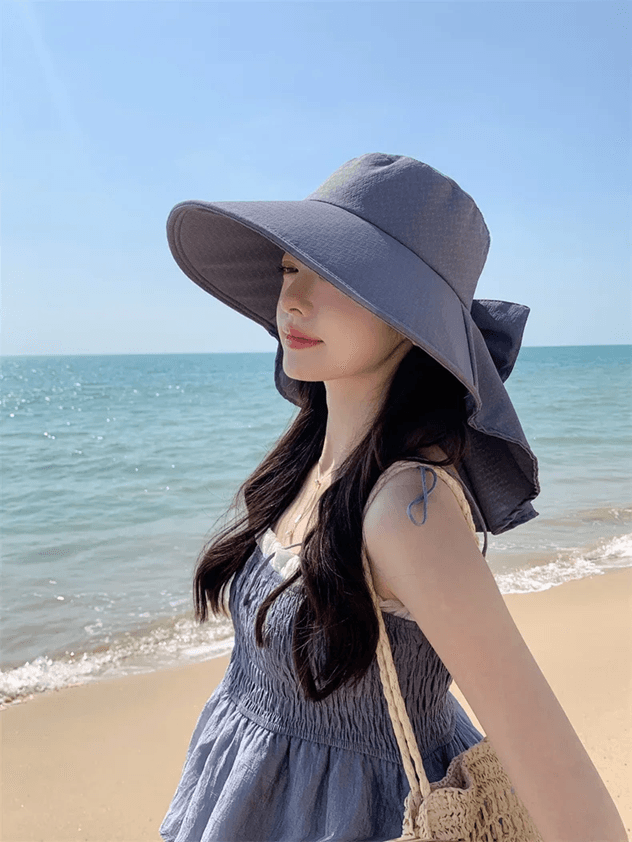 Effortless Korean Lace Wide Brim Sun Hat With UV Scarf 4