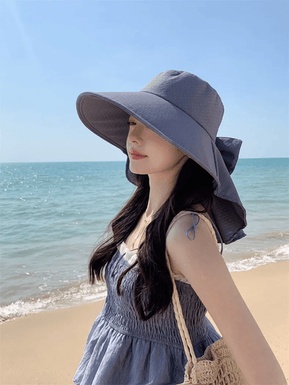 Effortless Korean Lace Wide Brim Sun Hat With UV Scarf 4