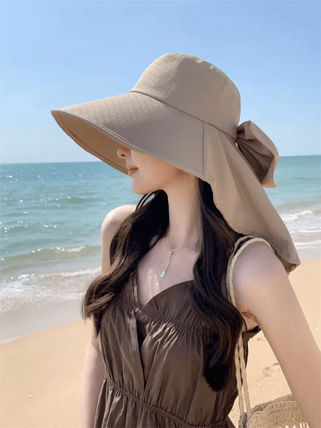 Effortless Korean Lace Wide Brim Sun Hat With UV Scarf 6