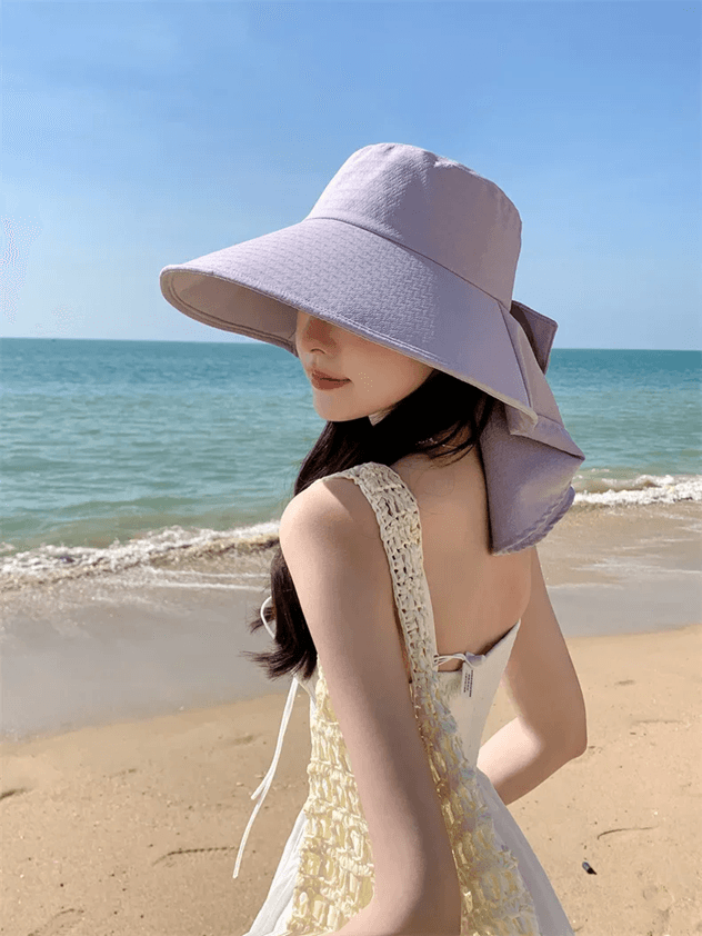 Effortless Korean Lace Wide Brim Sun Hat With UV Scarf 9