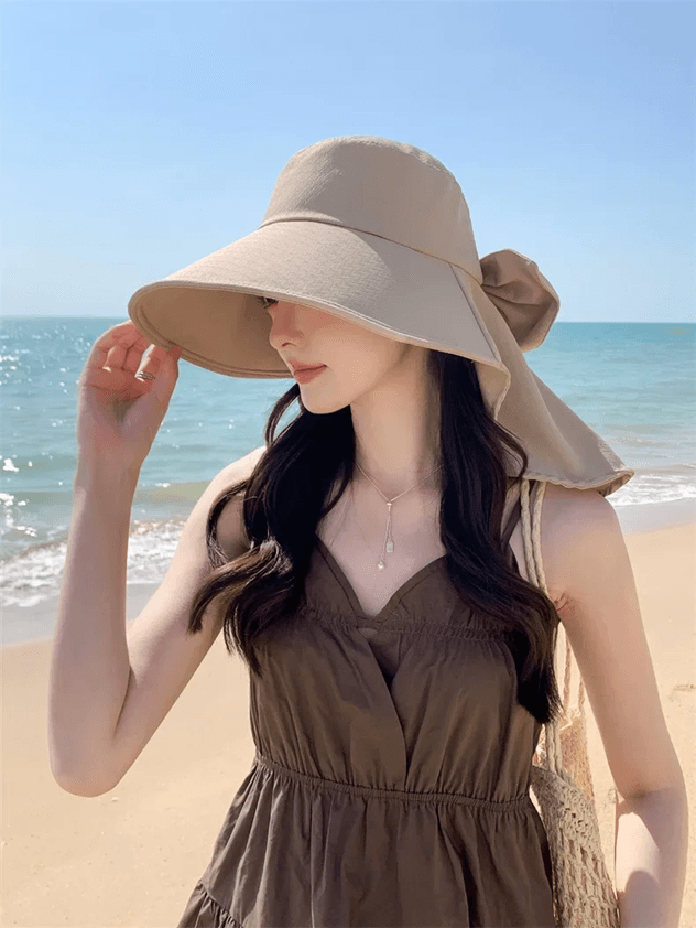 Effortless Korean Lace Wide Brim Sun Hat With UV Scarf 7