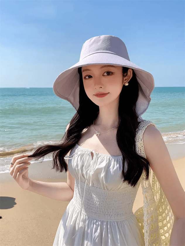 Effortless Korean Lace Wide Brim Sun Hat With UV Scarf 8