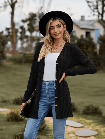 CozyFit V Neck Button Cardigan Soft Long Sleeve Ladies Casual Jacket 1