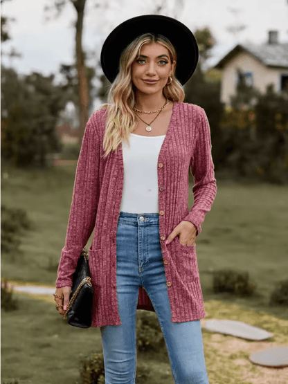CozyFit V Neck Button Cardigan Soft Long Sleeve Ladies Casual Jacket 3